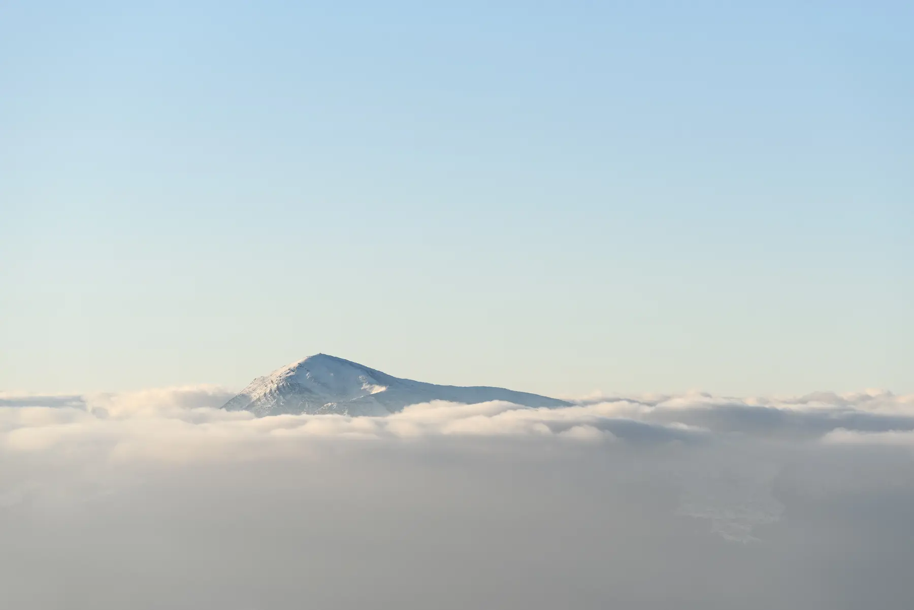 A snow-capped peak rising out of a sea of cloud
